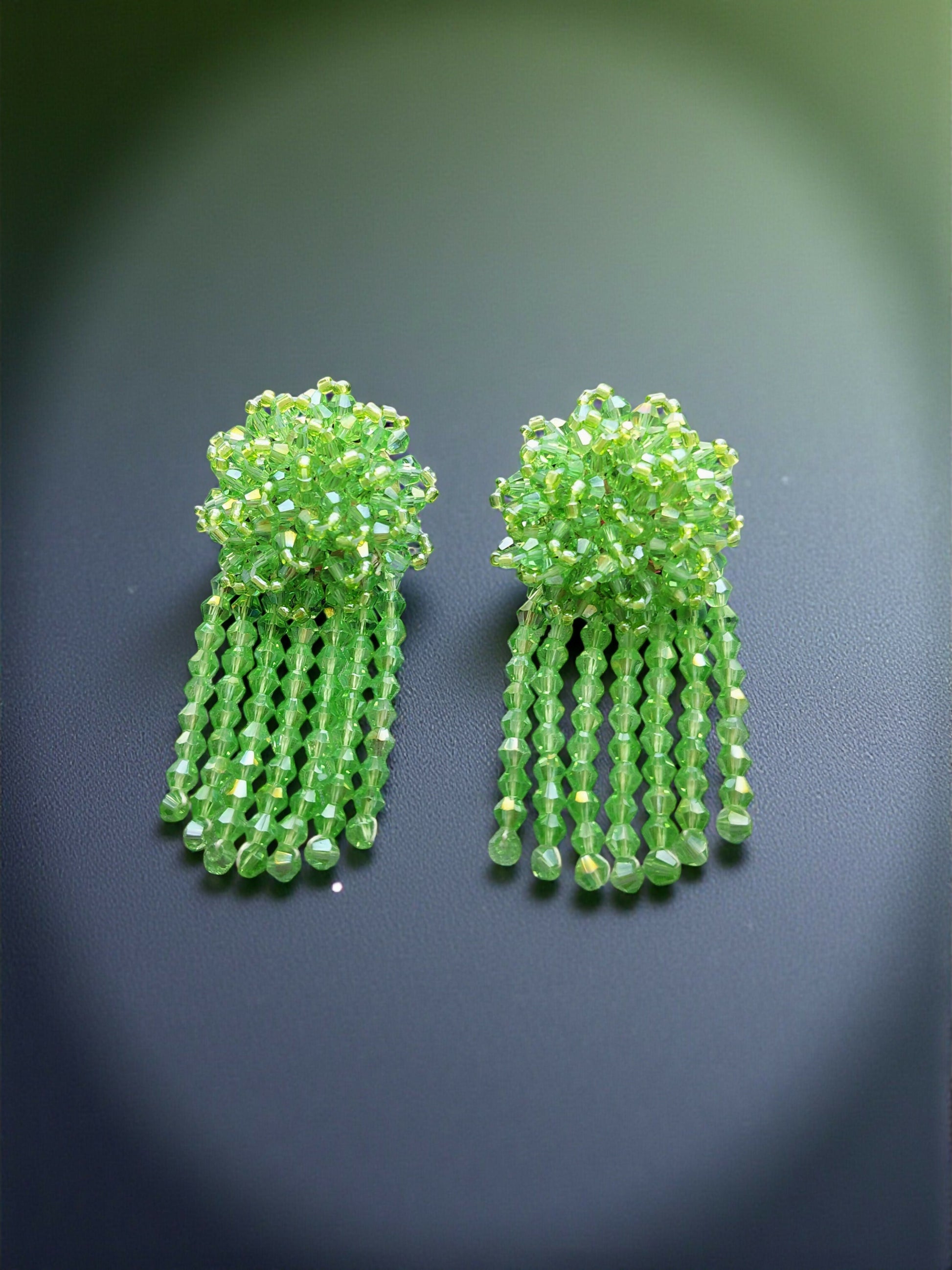 Inhanns Handmade Crystal Water Fall Earrings - Short - Pista Green Small