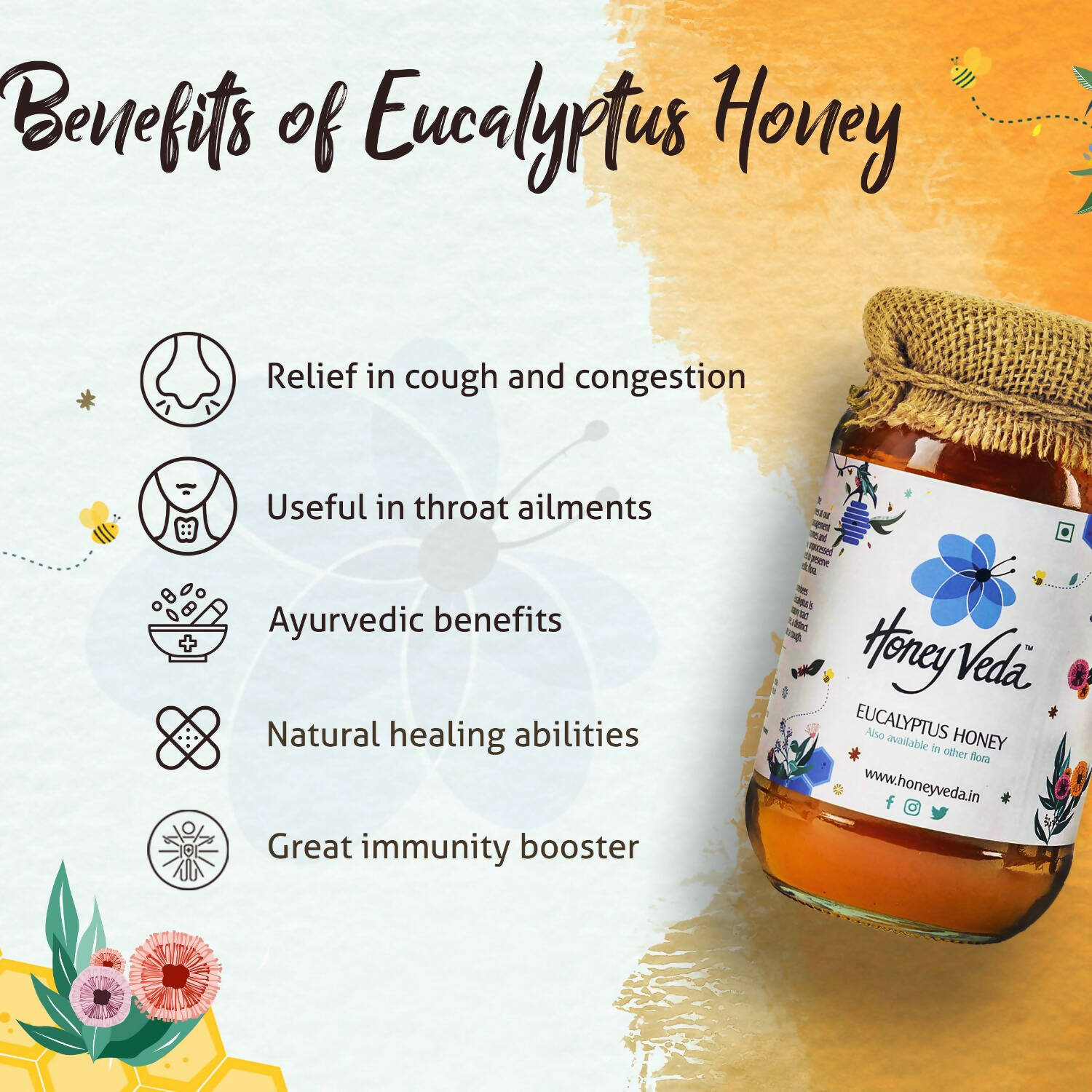 HoneyVeda Premium Raw Eucalyptus Honey 
