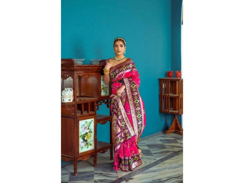 Aastha Fashion Women's Pink Paithani Silk Meenakari Zari Woven Saree with Blouse - Grab2buy