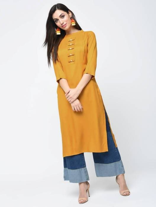 Aniyah Rayon Solid Straight Mustard Color Kurta (AN-110K) | Grab2Buy
