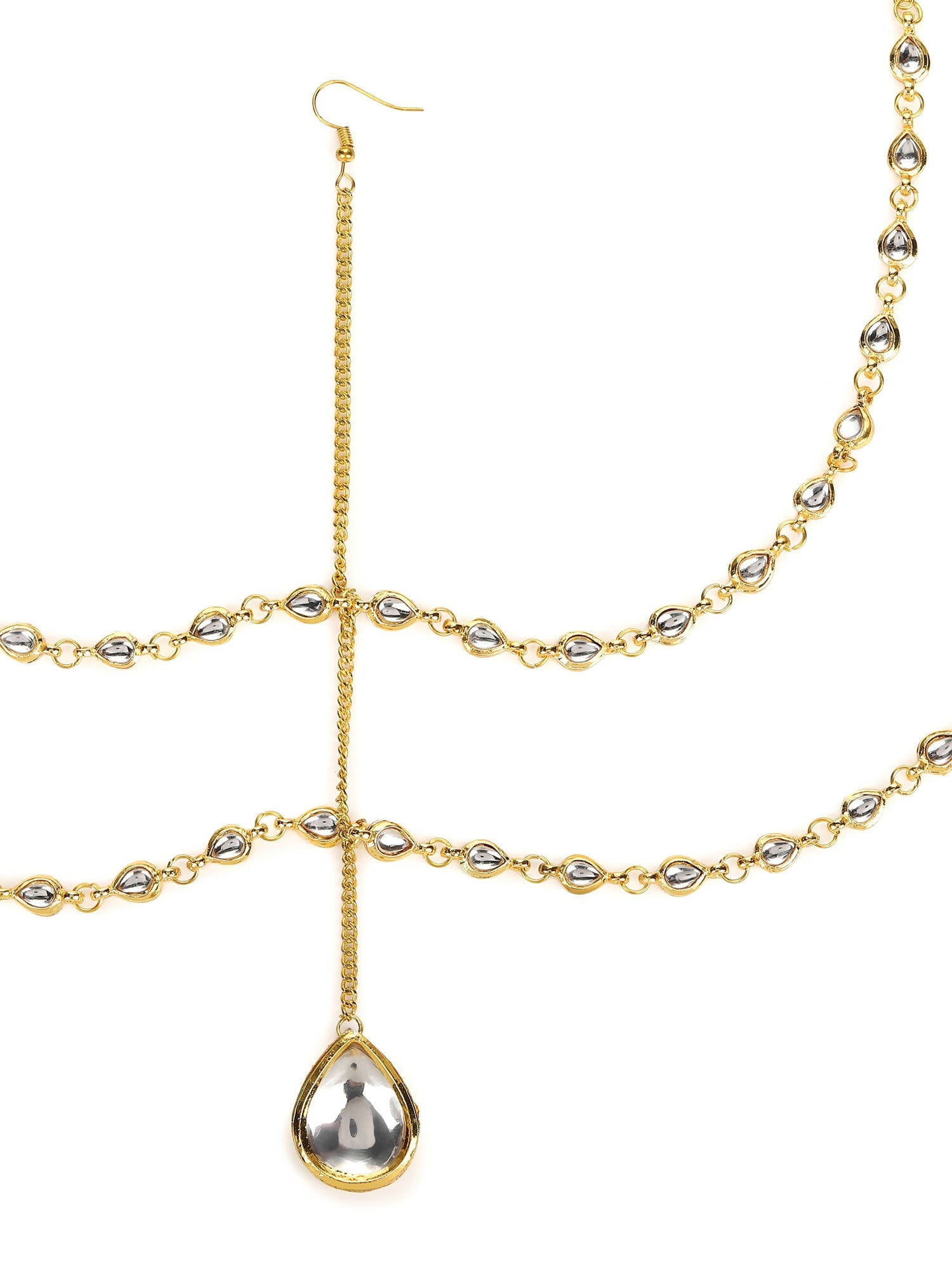Gold-Plated White Faux Kundan-Studded Faux Pearl Beaded Handcrafted Matha Patti - Ruby Raang - Grab2buy