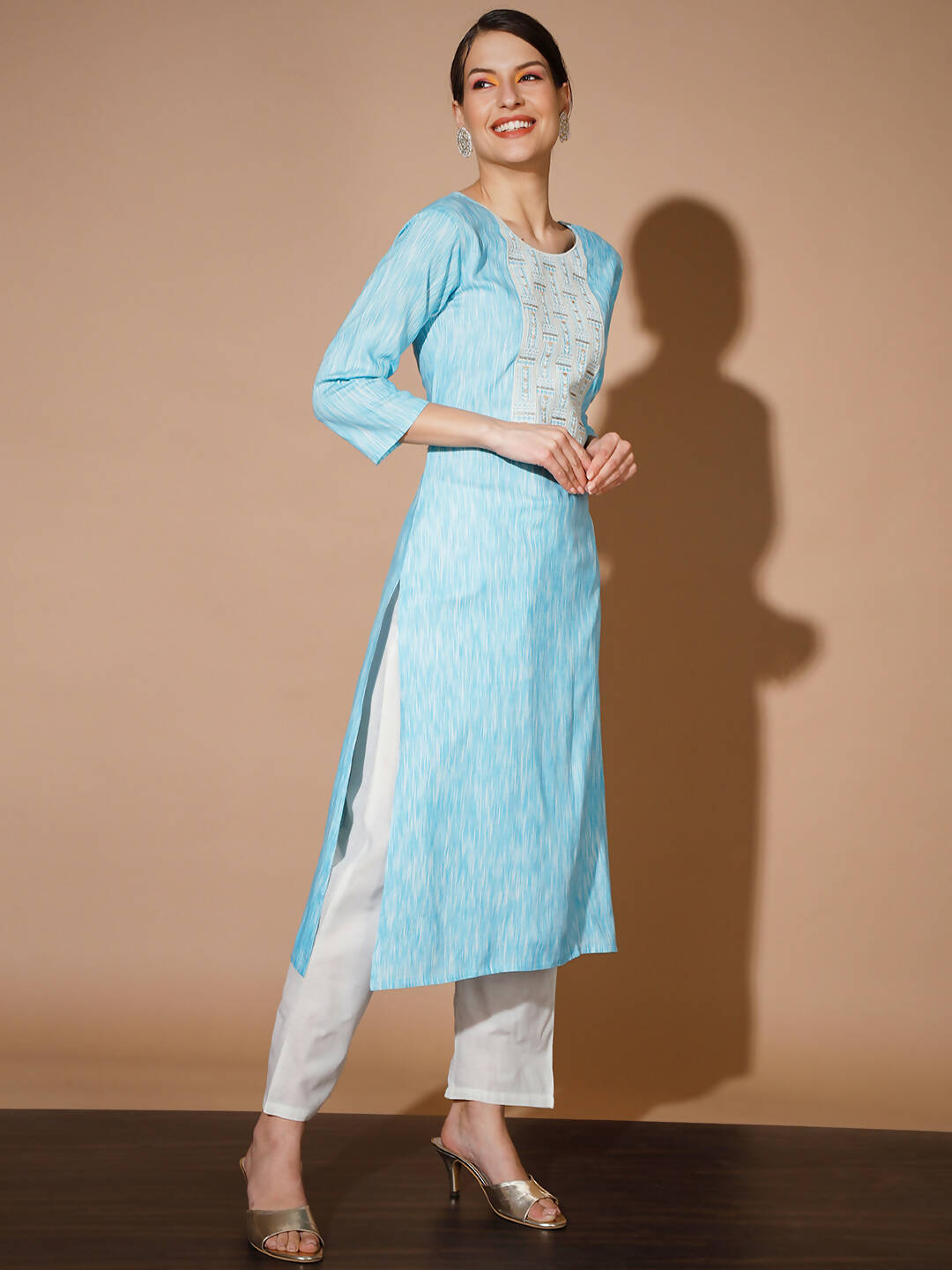Myshka Women Blue Printed Kurta & Trousers With Dupatta