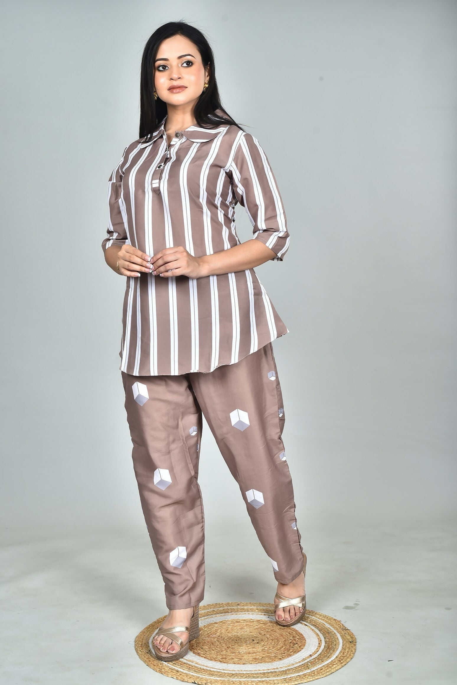 Morchari Digital Print Semi Muslin Co-Ord Set Top & Trouser-Multicolor 