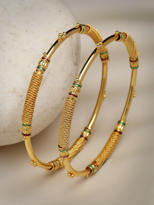 NVR Women's Set of 2 Gold-Plated Handcrafted Traditional Bangles - Grab2buy