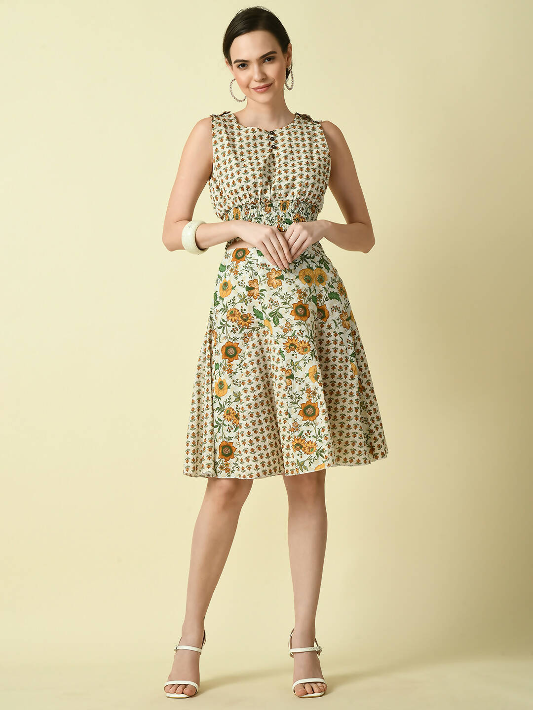 Myshka Women's Multi Pure Cotton Printed Flared Skirt