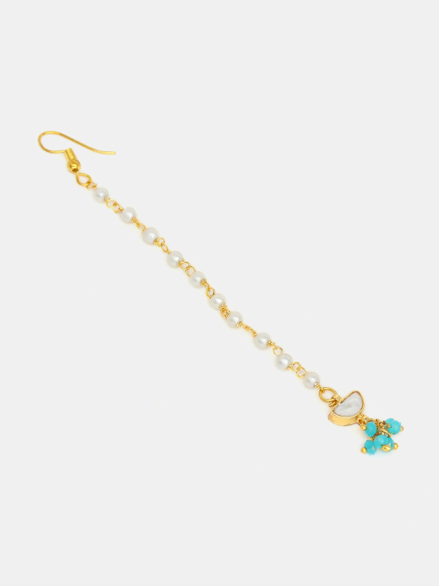 Ruby Raang Semi-Circle Gold Blue Earrings Set With Maang Tikka