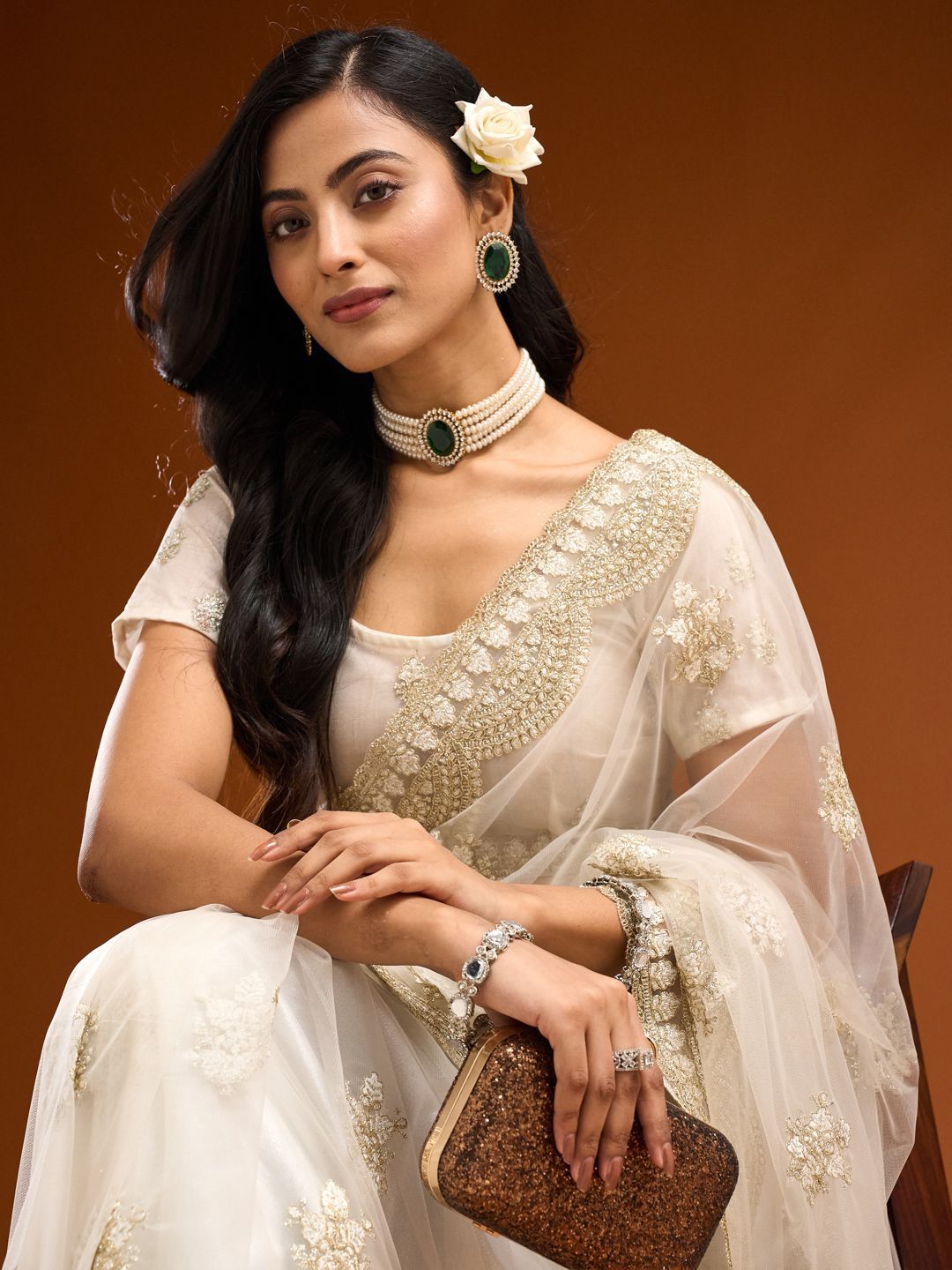 kasee Floral Embroidered Net Saree