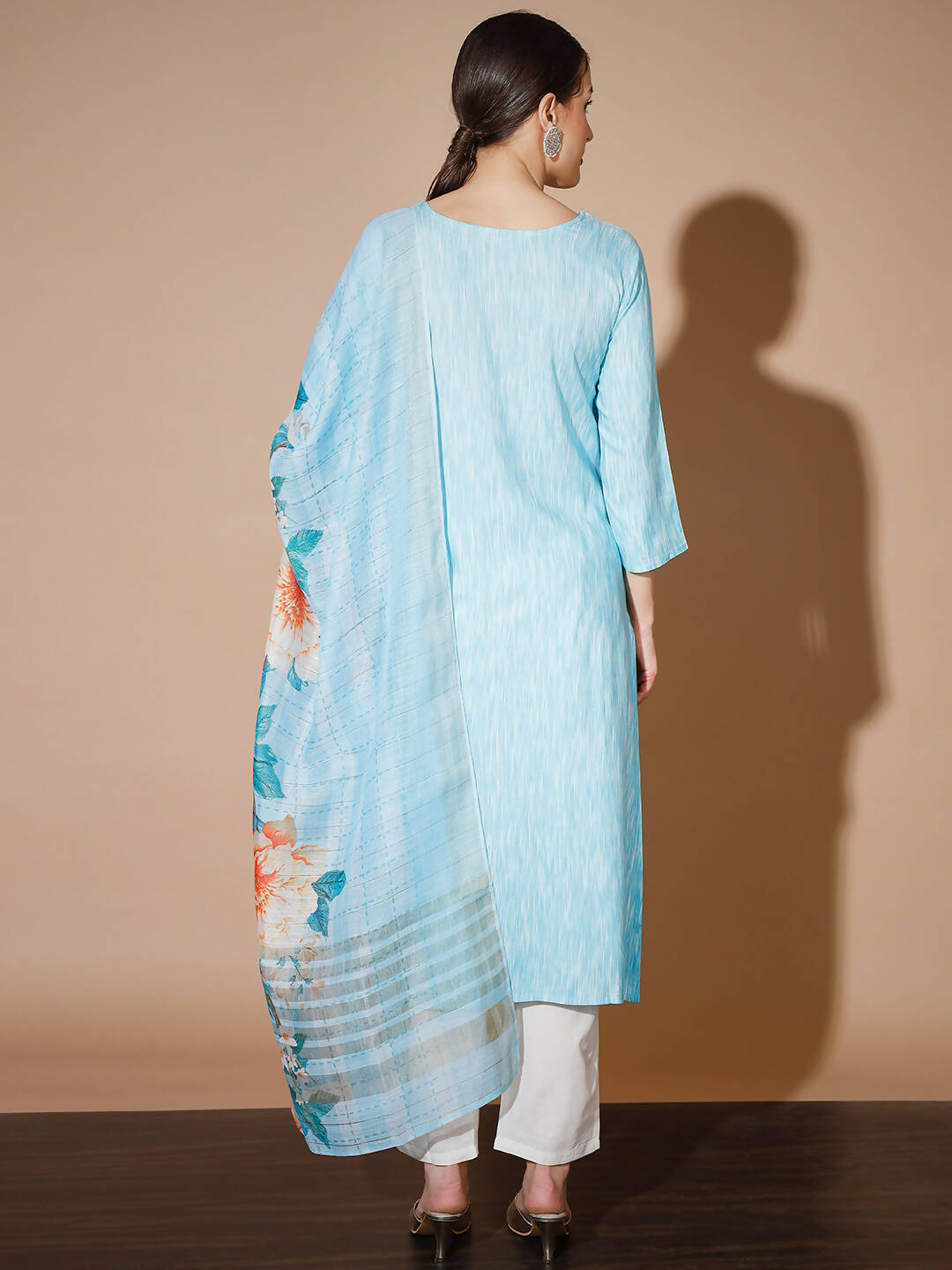 Myshka Women Blue Printed Kurta & Trousers With Dupatta