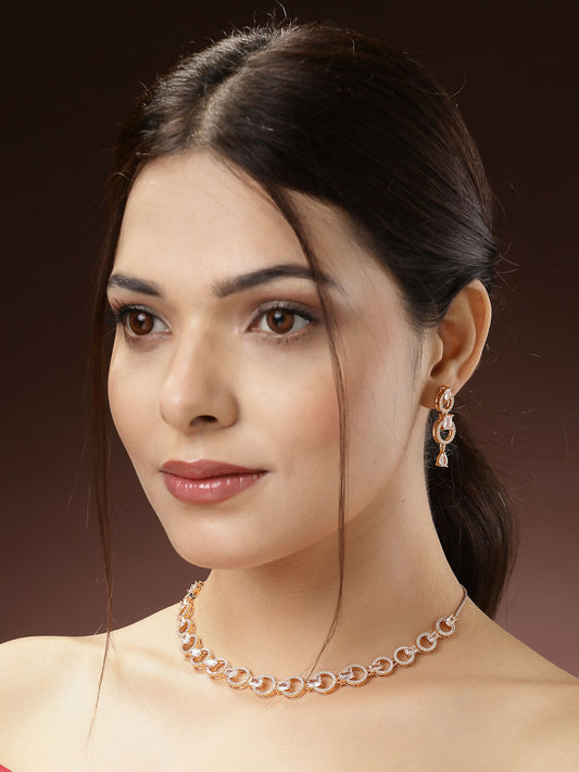 NVR Women's Gold-Plated American Diamond Studded Handcrafted Jewellery Set - Grab2buy