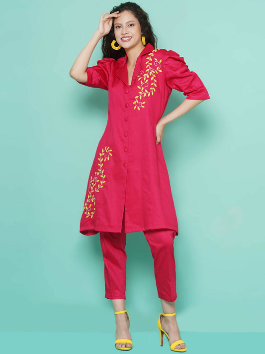 Women Republic Pink Cotton Silk Embroidered and Embellished Coord Set - Grab2buy