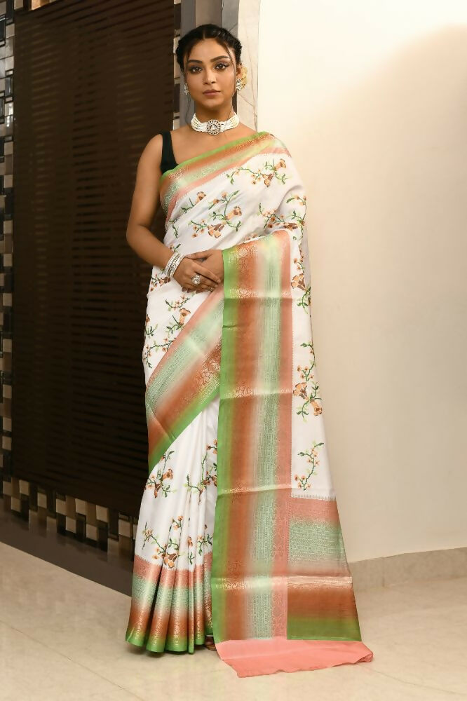 Joban Fashion Multicolor Saree Kataan Rainbow Digital Print With Embroidery