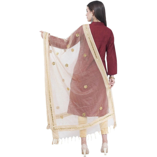 A R SILK Light golden Color Flower mirror Orgenza cotton Dupattas and Chunnis