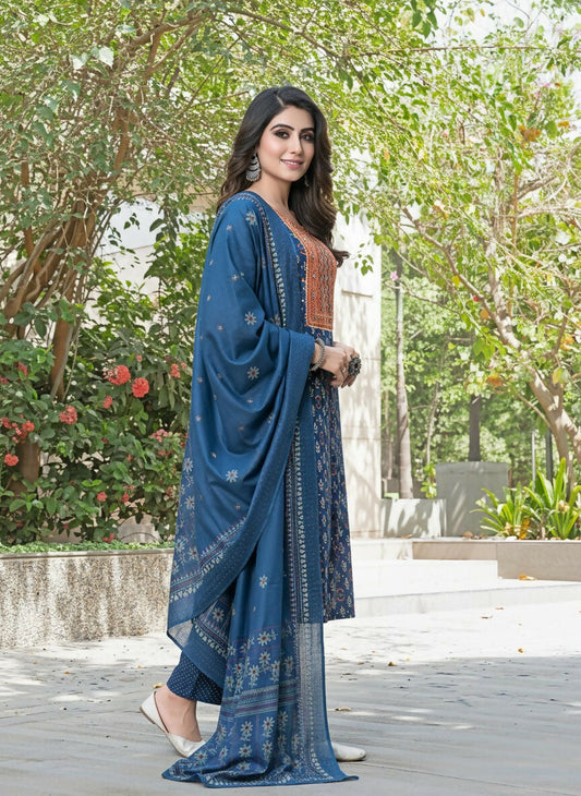 BulBul Aaliya Navy Cotton Kurta Set with Dupatta