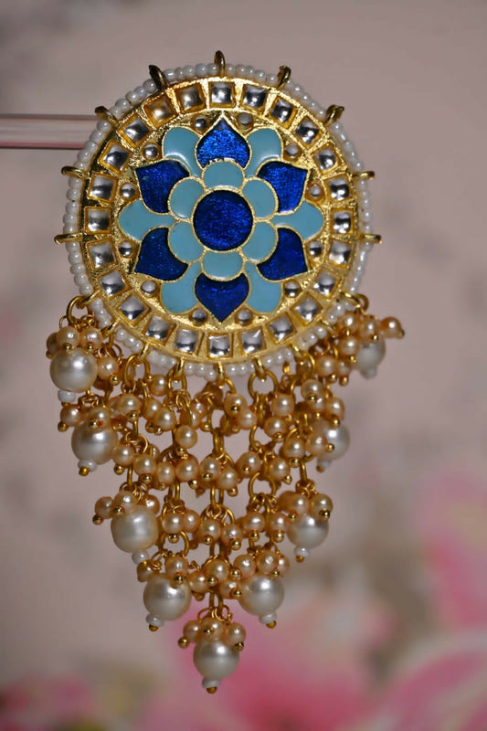 Blue Mandala Flower Hand Painted Bridal Earrings By House of Ree House of Ree