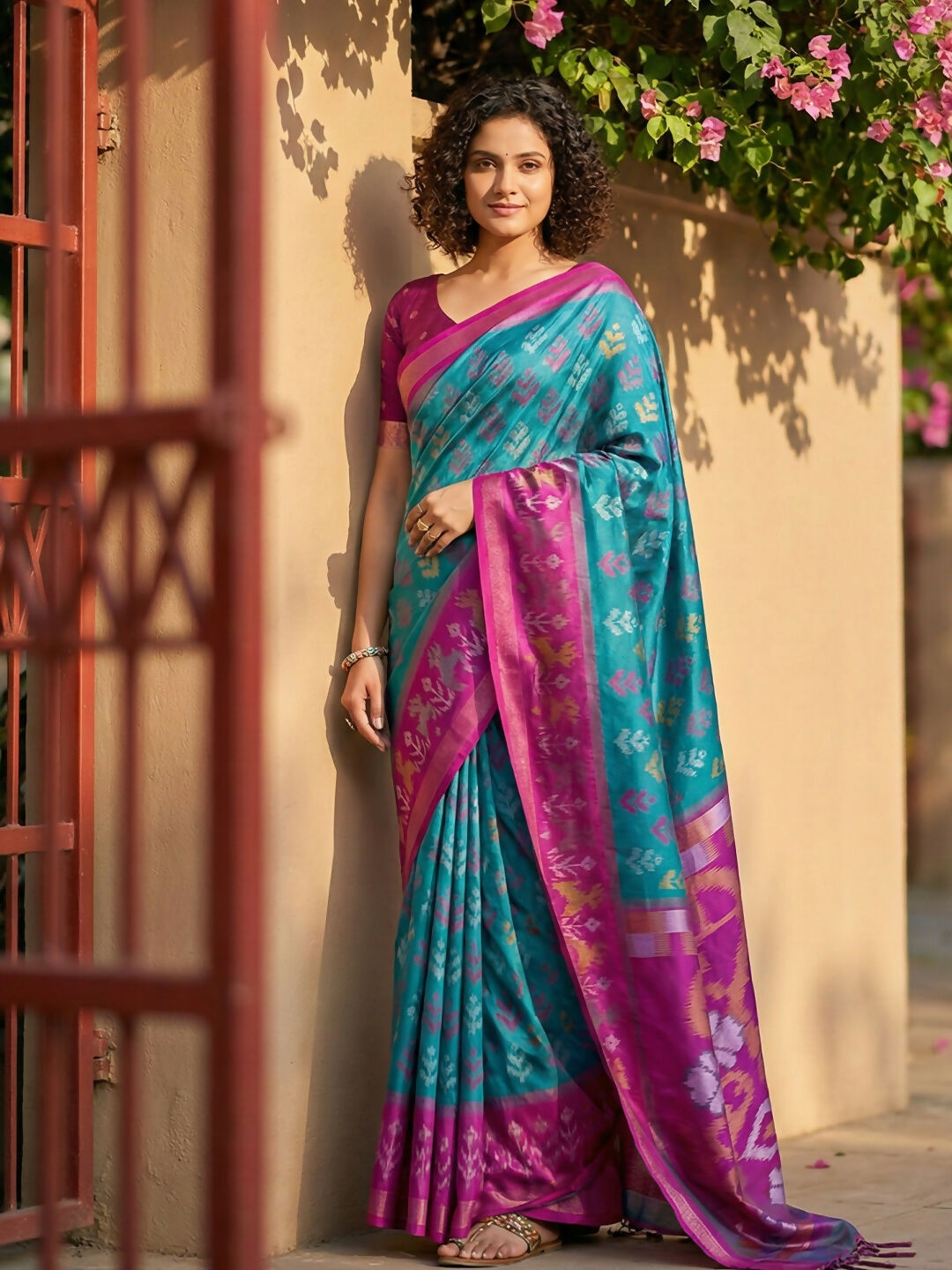 Shree Shyam Fashion Sky Blue Pochampally Silk Saree