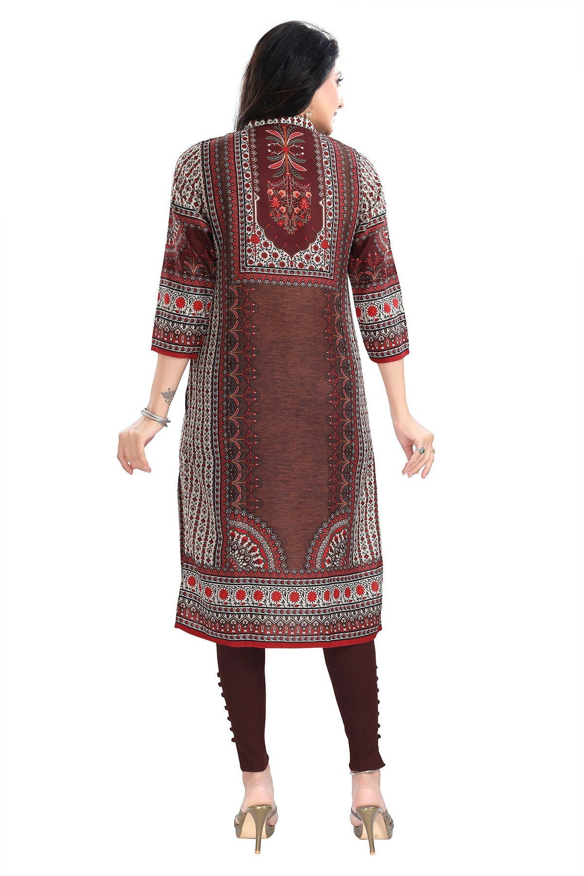 Snehal Creations Beautiful Brown Digital Print Masleen Long Kurti Tunic