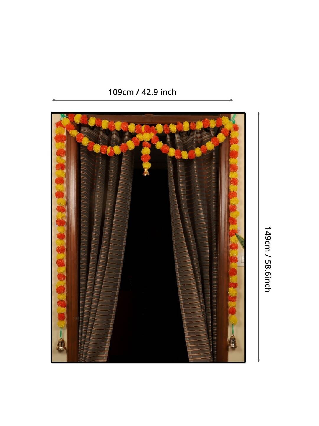 Tied Ribbons Yellow & Orange Door Hanging Garland Toran with Bells 