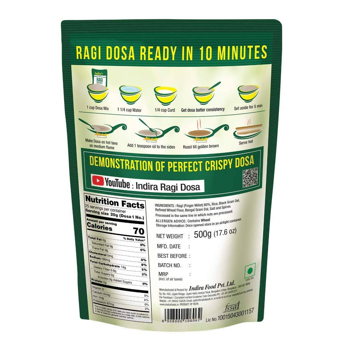 Indira's 10 Minutes Ragi Dosa Mix - Grab2buy