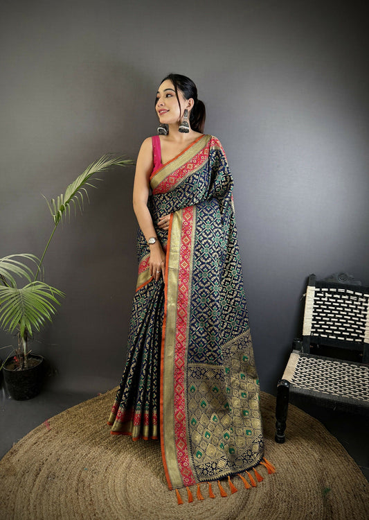 Joban Fashion Navy Blue Patola Soft Silk Patola Saree