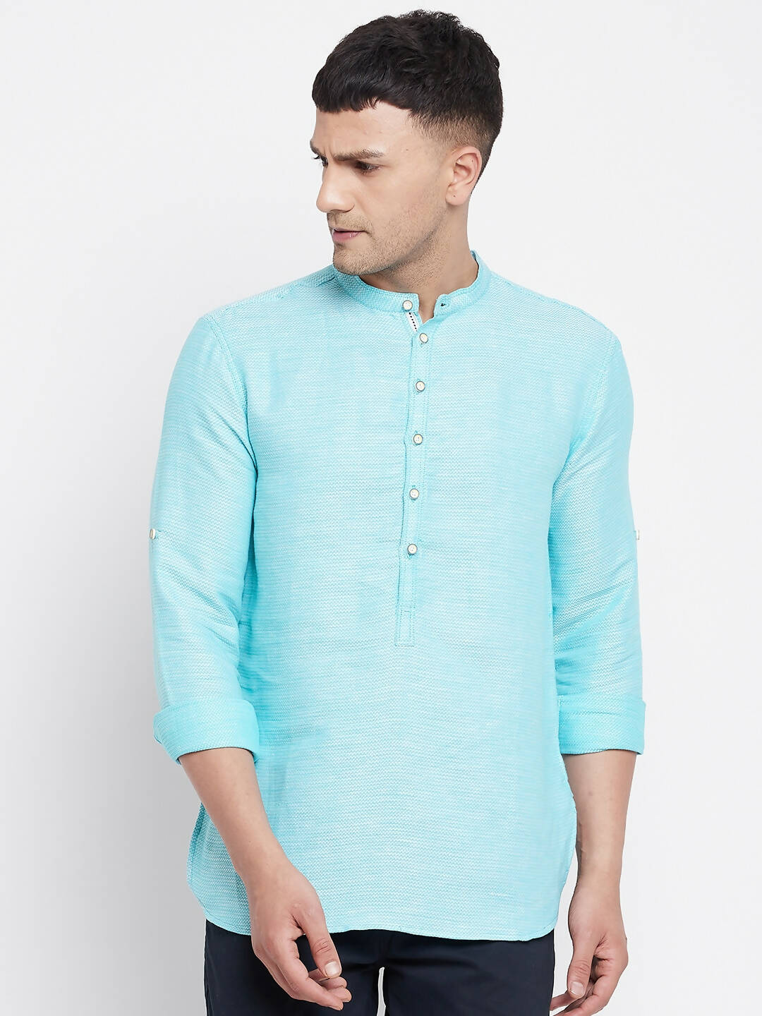 Even Apparels Pure Cotton Men's Kurta in Blue Color With Band Collar 