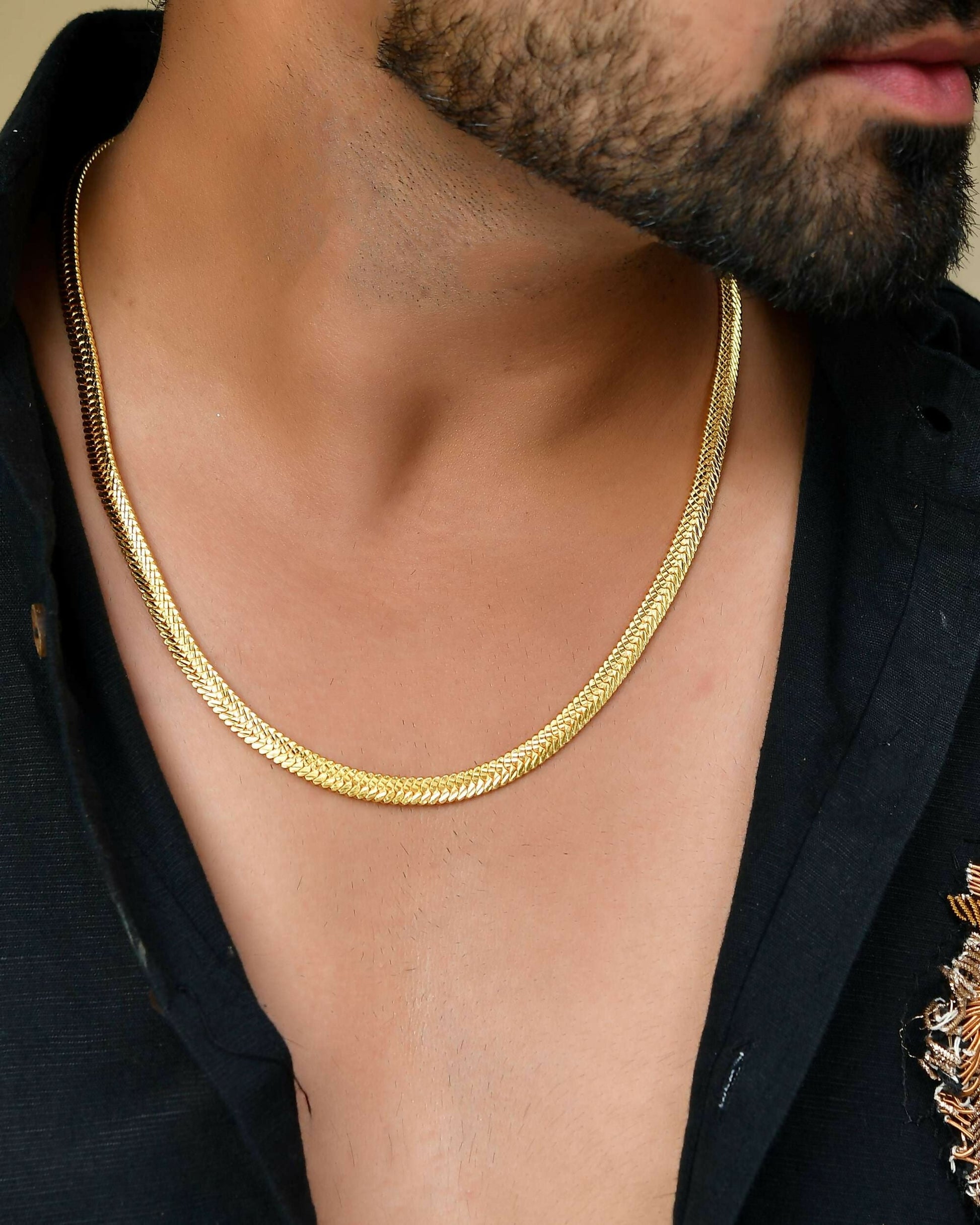 VOJ Men's Gold-Polished Self Designed Snake Chain 