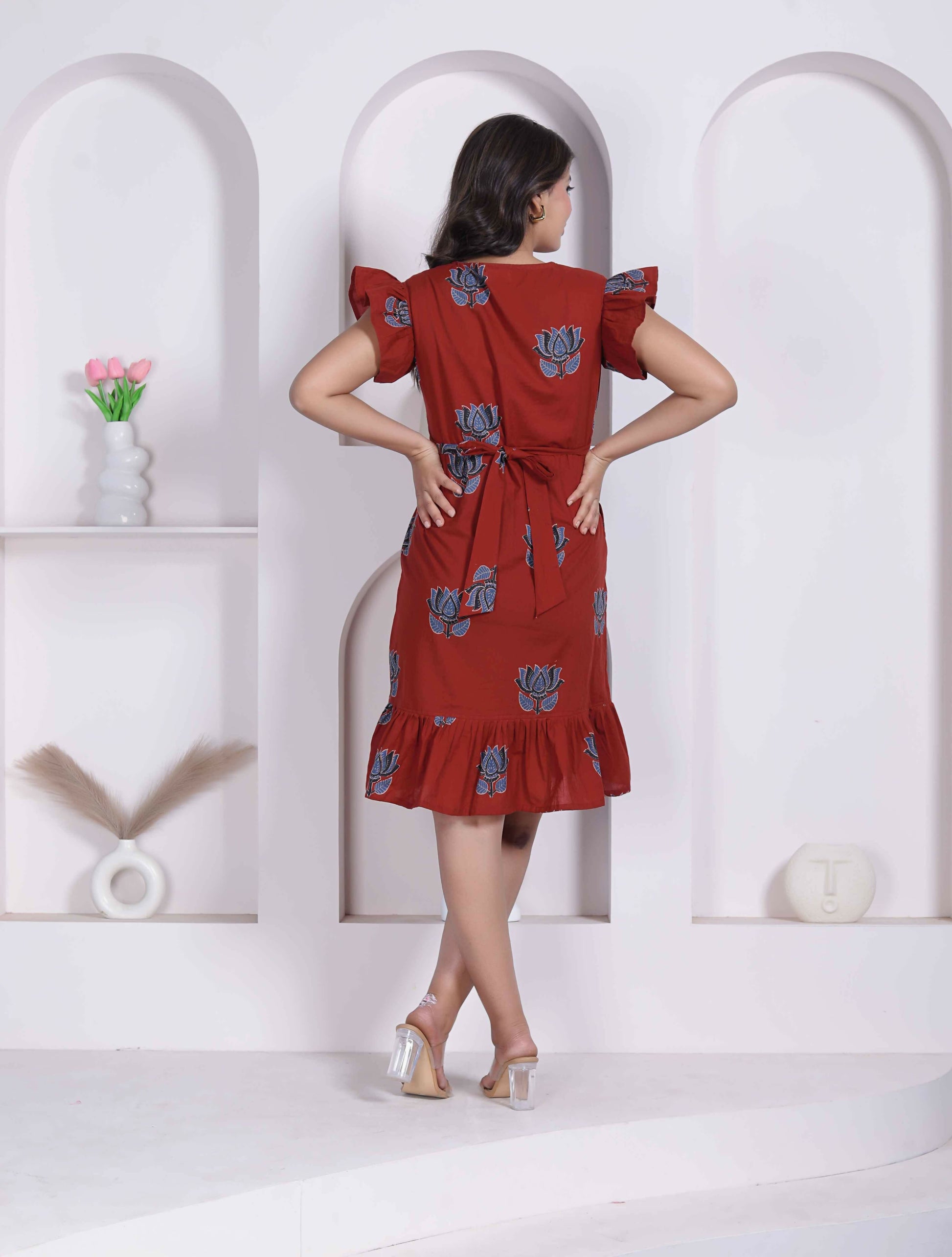 Miravan Women Empire Waist Rust Mini Length Dress