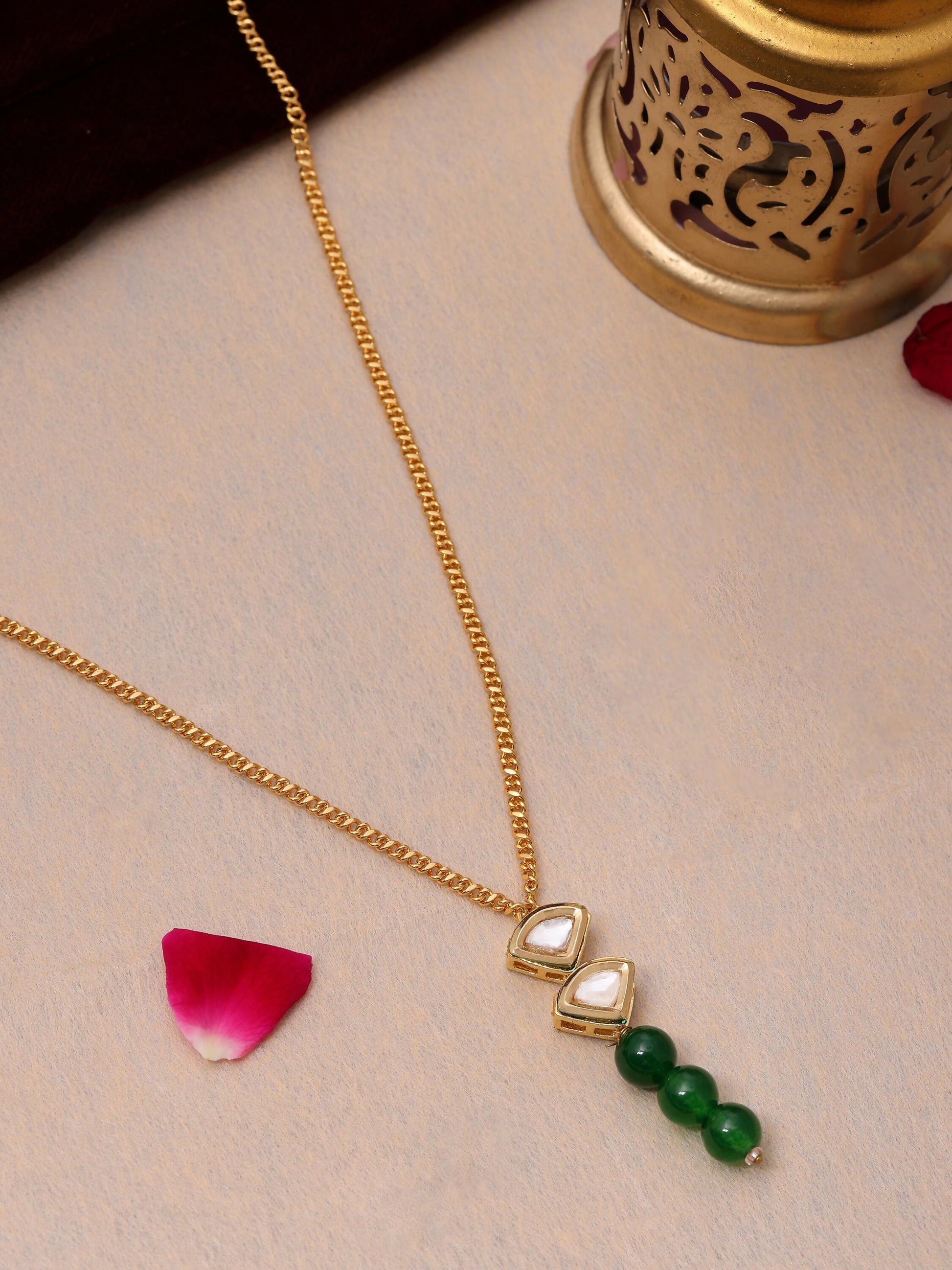 Ruby Raang Green Aventurine Kundan Necklace | Grab2Buy