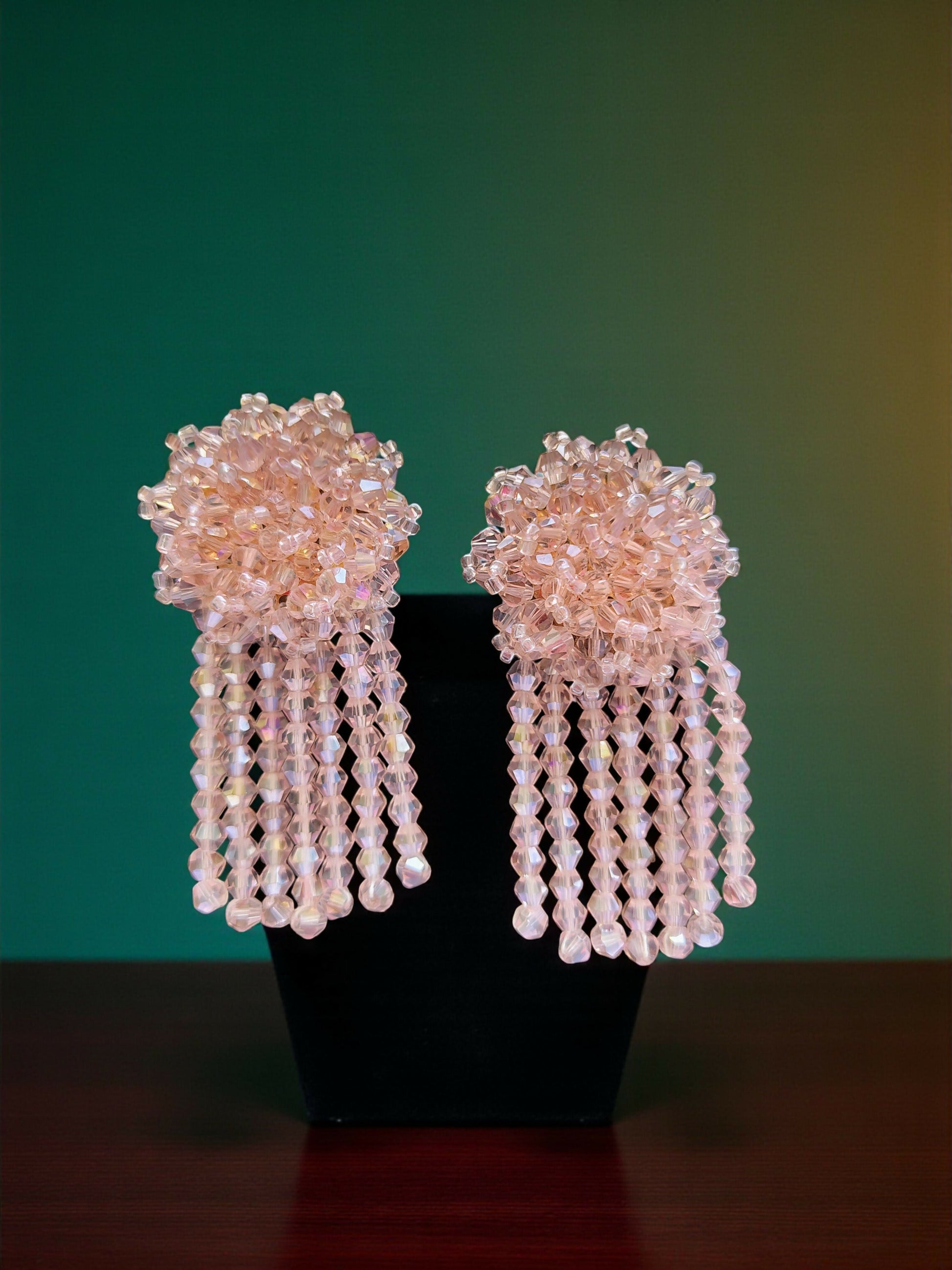 Inhanns Handmade Crystal Water Fall Earrings - Short - Baby Pink Small