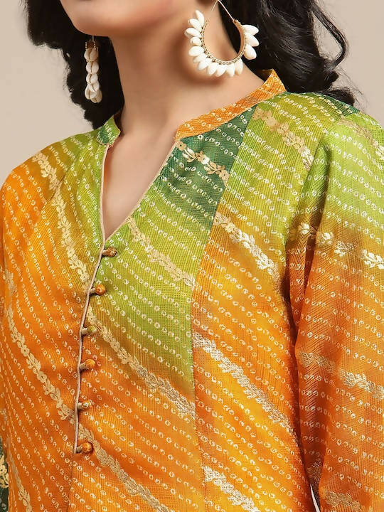 Varanga Mustard Yellow & Green Bandhani Dyed Anarkali Kurta - Grab2buy