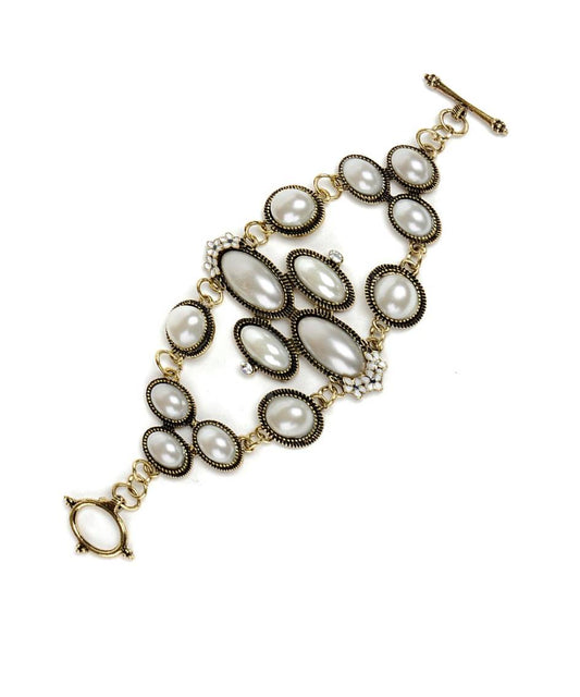 Gold-Polished Alloy Pearl Studded Designer Bracelet - The Pari | Grab2Buy