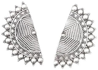 Silver-Plated Alloy Oxidised Designer Half Moon Earrings - The Pari - Grab2buy