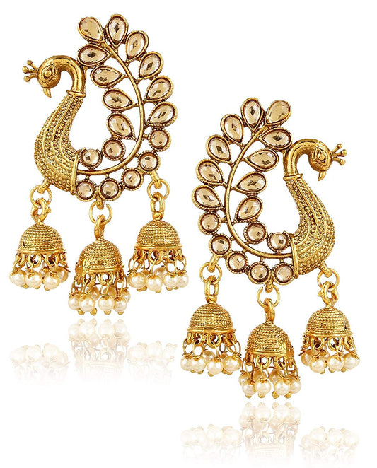Gold-Plated Alloy Golden Peacock Earrings - The Pari - Grab2buy