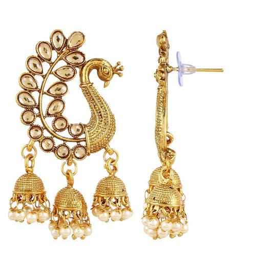 Gold-Plated Alloy Golden Peacock Earrings - The Pari - Grab2buy