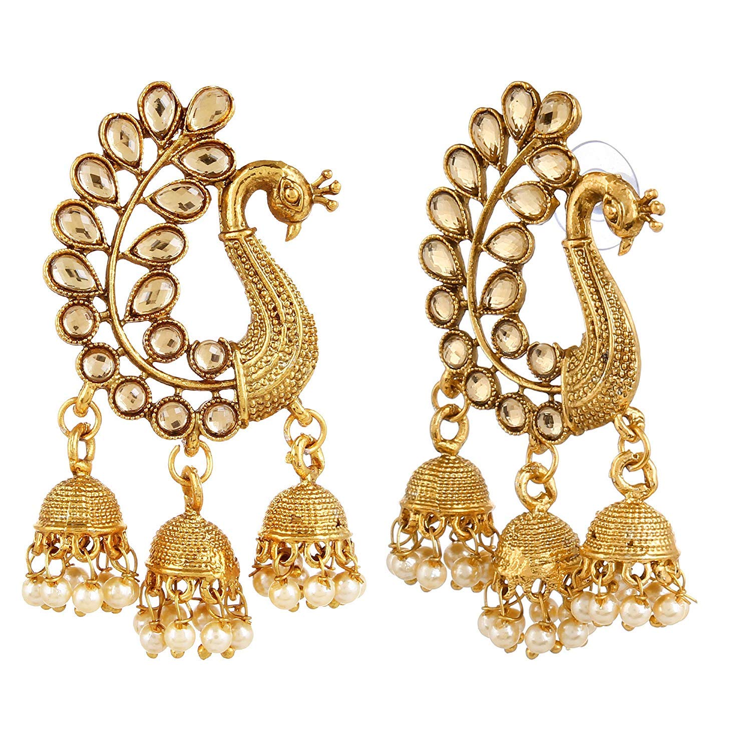 Gold-Plated Alloy Golden Peacock Earrings - The Pari - Grab2buy