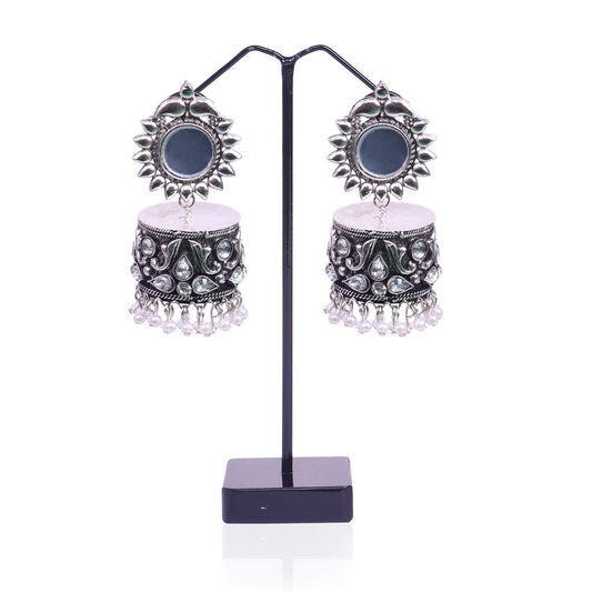 Rhodium-Plated Alloy Silver Plated Mirror Jhumki Earring - The Pari - Grab2buy