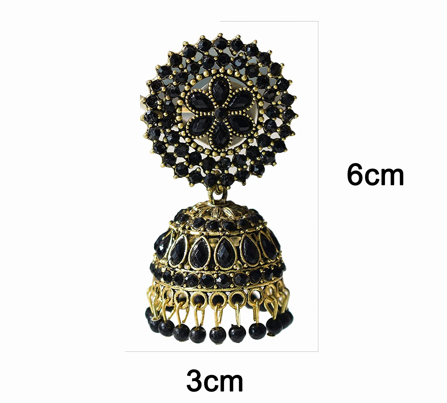 Gold-Plated Alloy Black Rhinestones Studded Jhumki Earrings - The Pari - Grab2buy