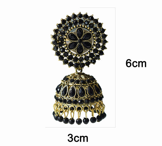 Gold-Plated Alloy Black Rhinestones Studded Jhumki Earrings - The Pari - Grab2buy