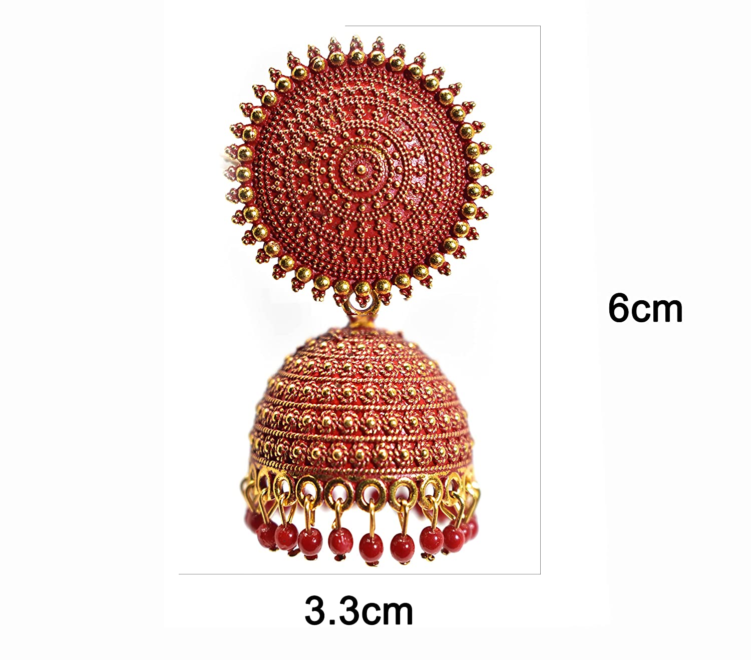 Gold-Plated Alloy Red Sun Shaped Jhumka Earrings - The Pari - Grab2buy