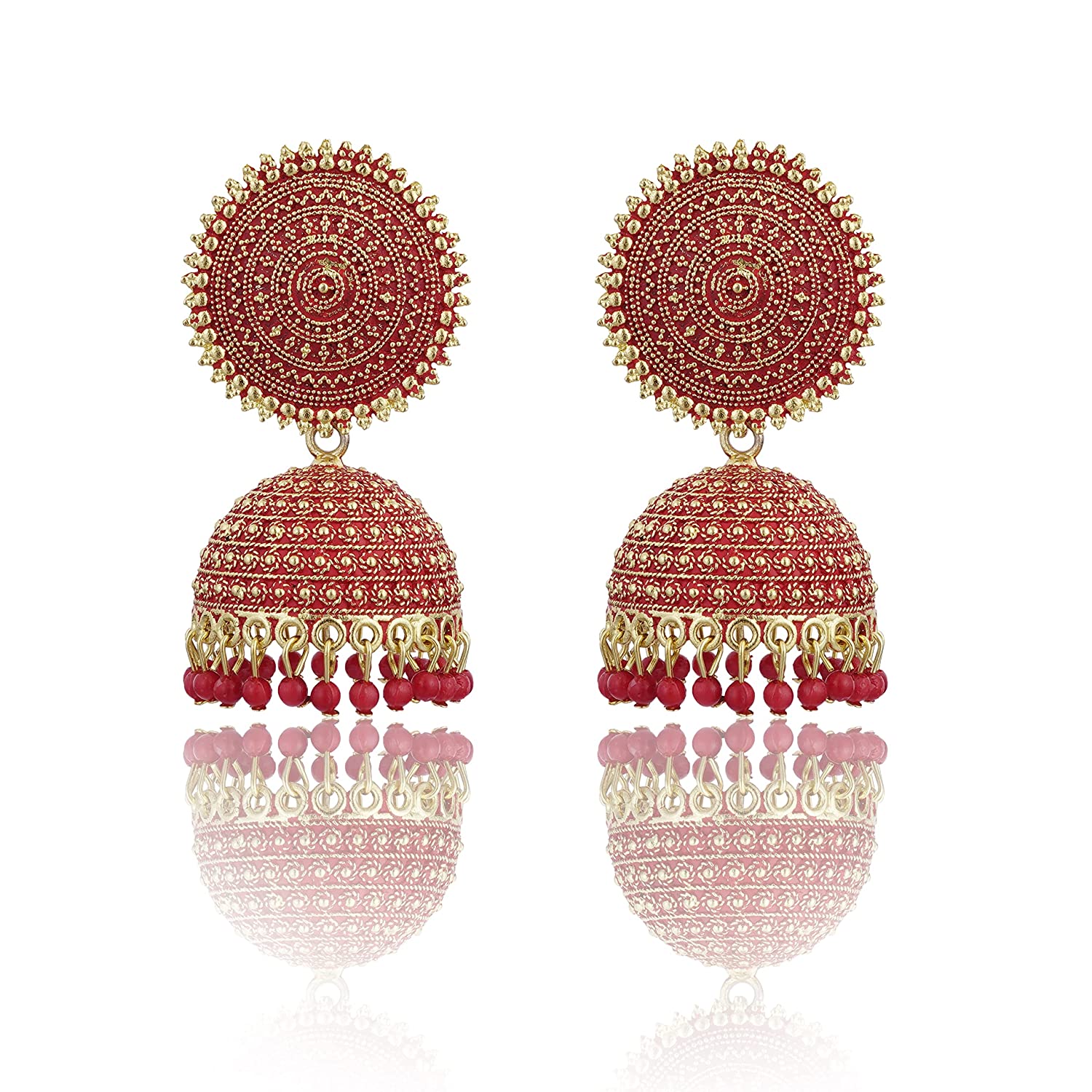 Gold-Plated Alloy Red Sun Shaped Jhumka Earrings - The Pari - Grab2buy