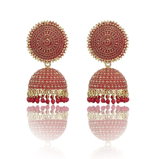 Gold-Plated Alloy Red Sun Shaped Jhumka Earrings - The Pari - Grab2buy