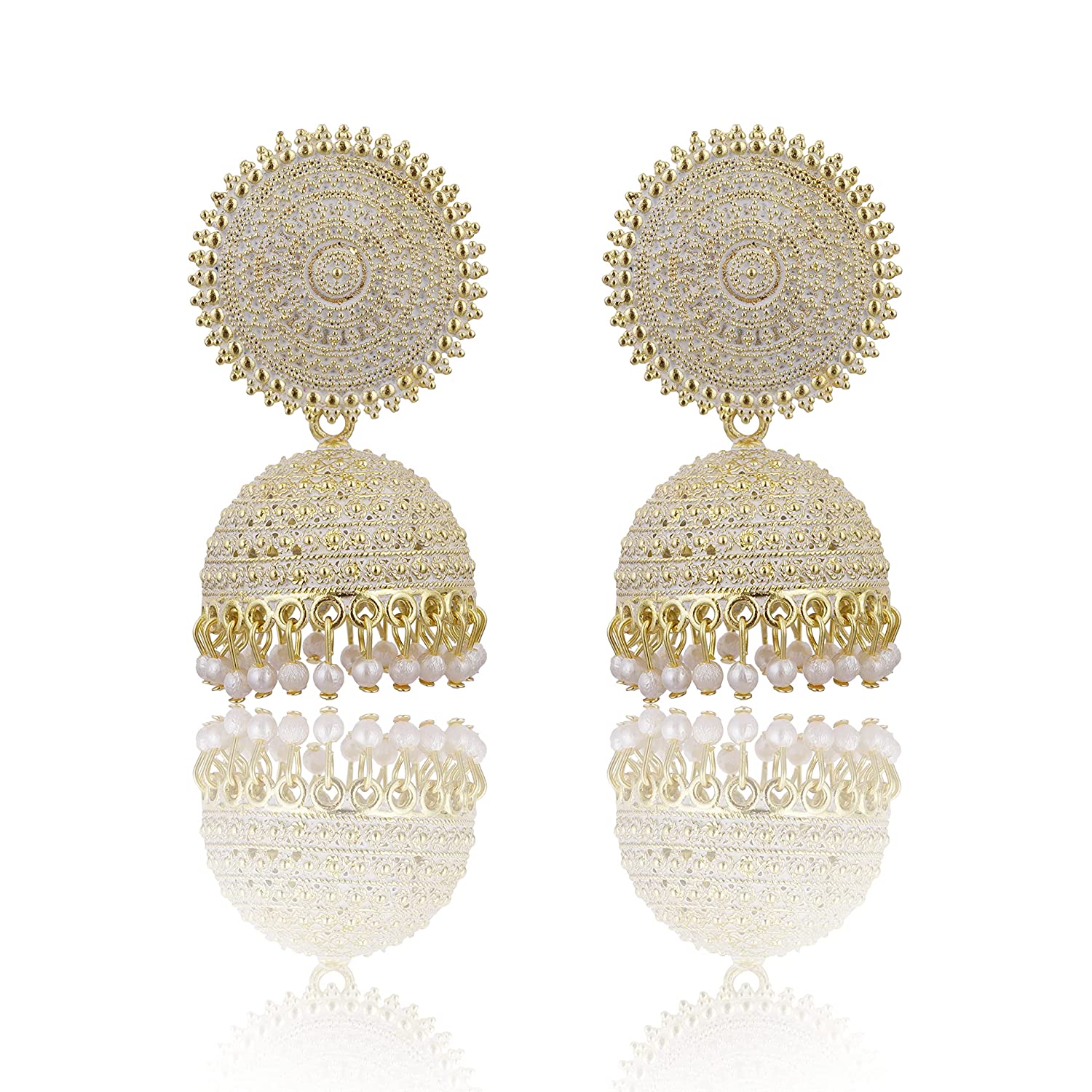 Gold-Plated Alloy White Sun Shaped Jhumka Earrings - The Pari - Grab2buy