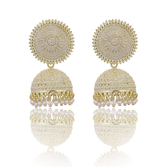 Gold-Plated Alloy White Sun Shaped Jhumka Earrings - The Pari - Grab2buy