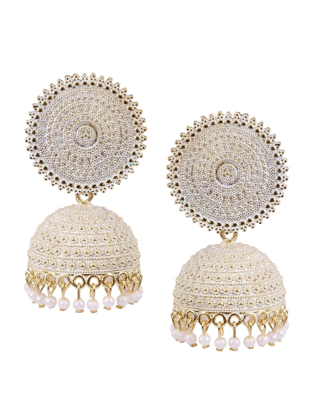 Gold-Plated Alloy White Sun Shaped Jhumka Earrings - The Pari - Grab2buy