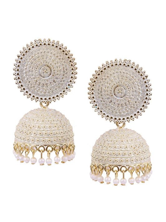 Gold-Plated Alloy White Sun Shaped Jhumka Earrings - The Pari - Grab2buy