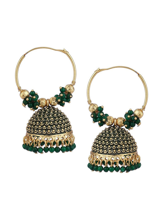 Gold-Plated Alloy Green Hoop Jhumka Earrings - The Pari - Grab2buy