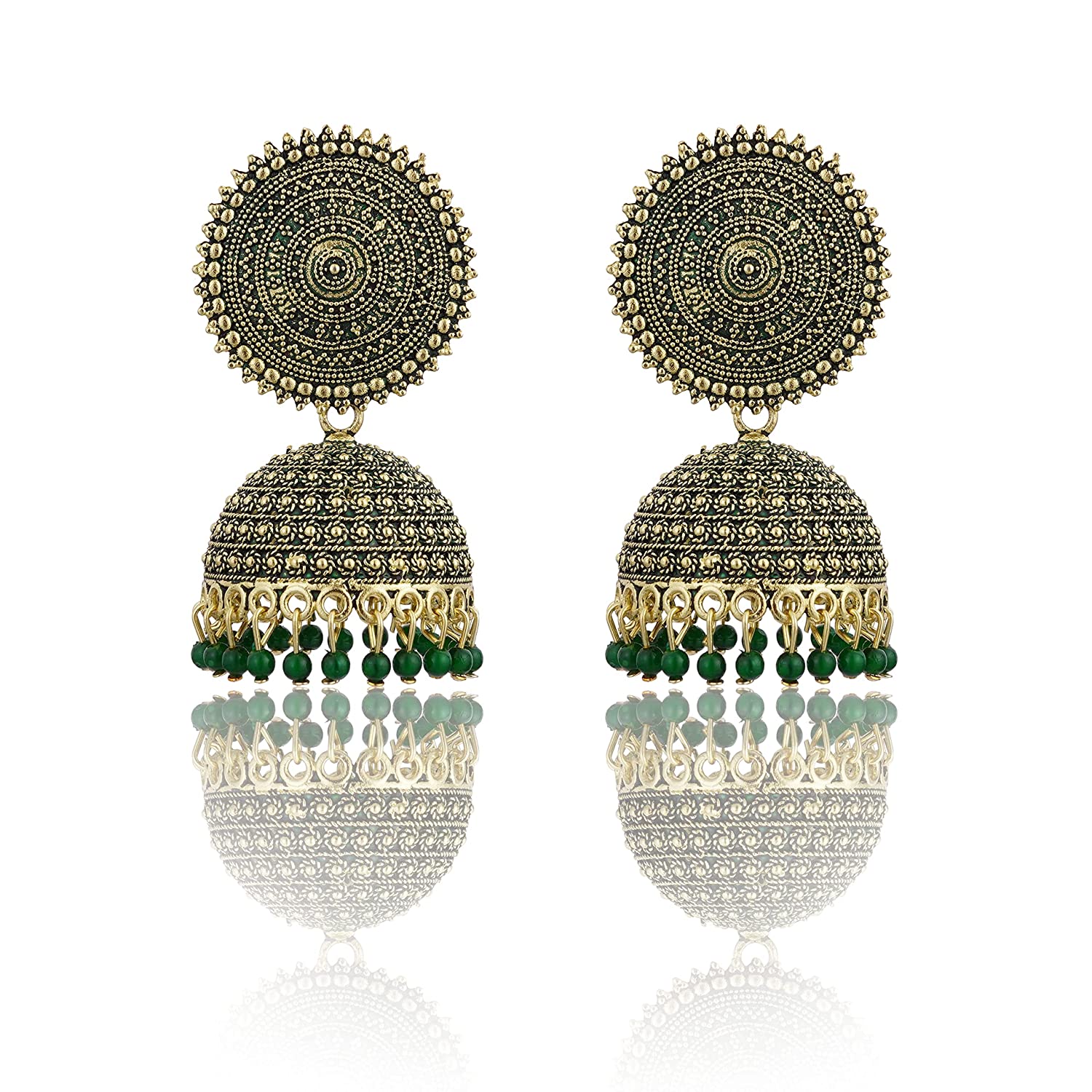 Gold-Plated Alloy Green Sun Shaped Jhumka Earrings - The Pari - Grab2buy