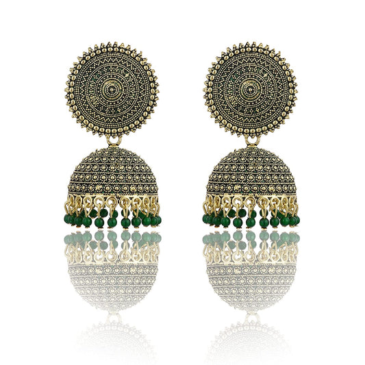 Gold-Plated Alloy Green Sun Shaped Jhumka Earrings - The Pari - Grab2buy