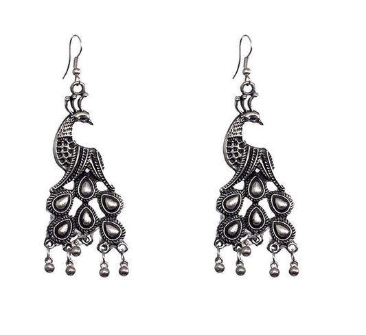 Rhodium-Plated Alloy Silver Mirror Studded Moon Earrings - The Pari - Grab2buy