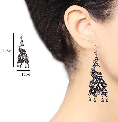 Rhodium-Plated Alloy Silver Mirror Studded Moon Earrings - The Pari - Grab2buy