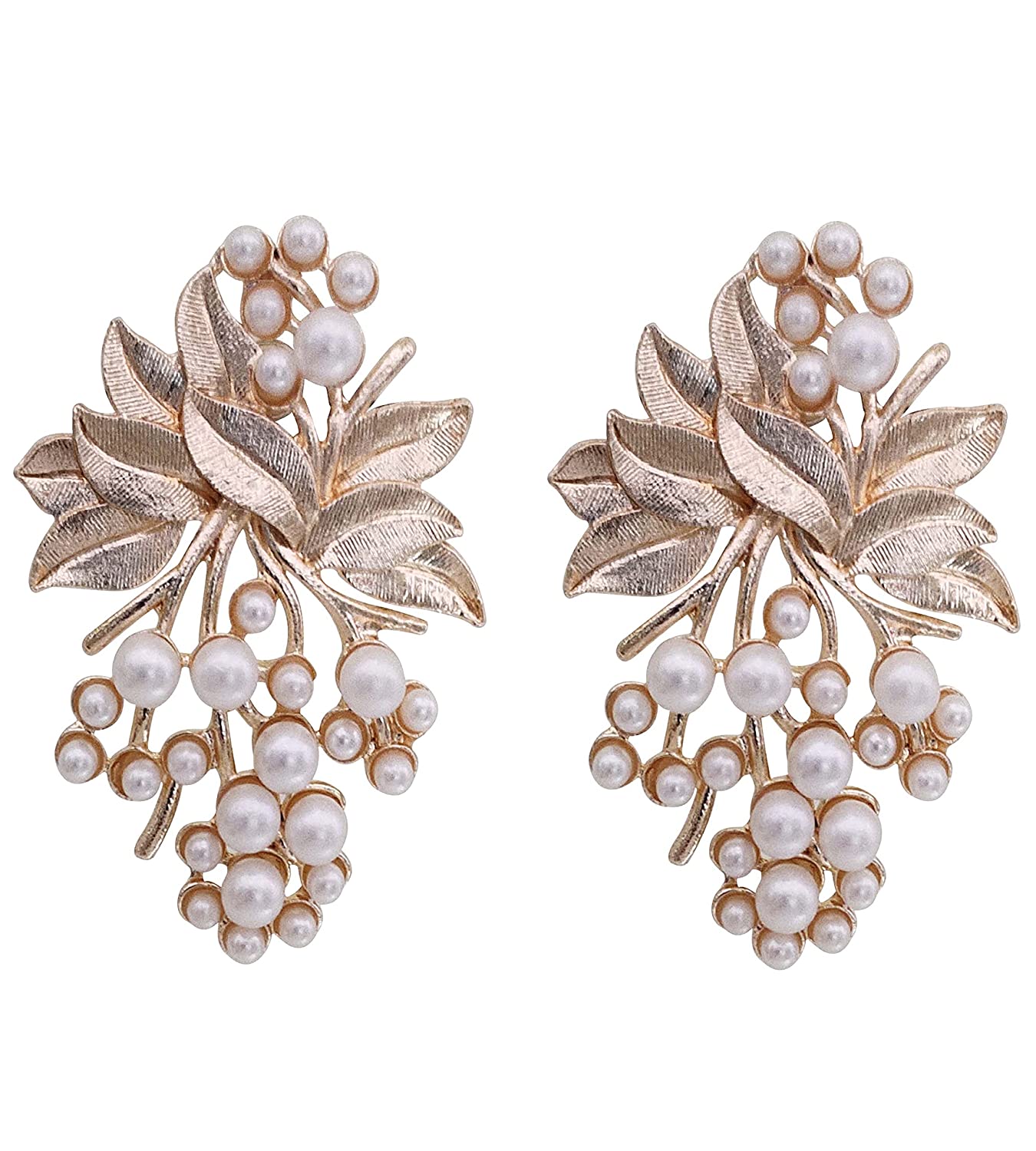 Rhodium-Plated Alloy Designer Golden Pearl Earrings - The Pari - Grab2buy